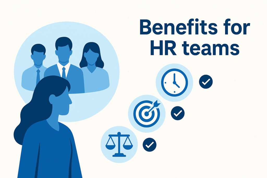 Benefits of AI resume screening for HR teams, highlighting faster hiring, improved candidate quality, reduced bias, and better recruiter productivity.