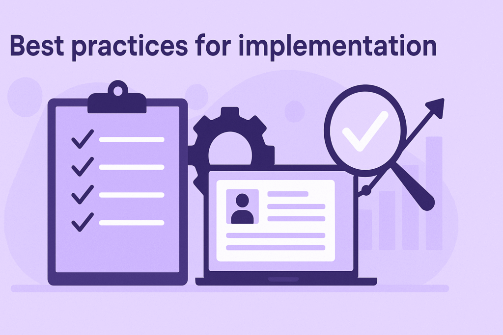 Best practices for implementing AI resume screening software, including checklist-based setup, human-in-the-loop review, fair hiring, and performance tracking.