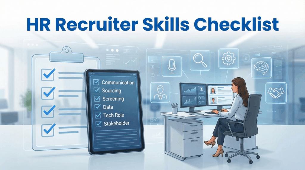 Core HR recruiter skills demonstrated through organised hiring documents, scorecards, and candidate data.