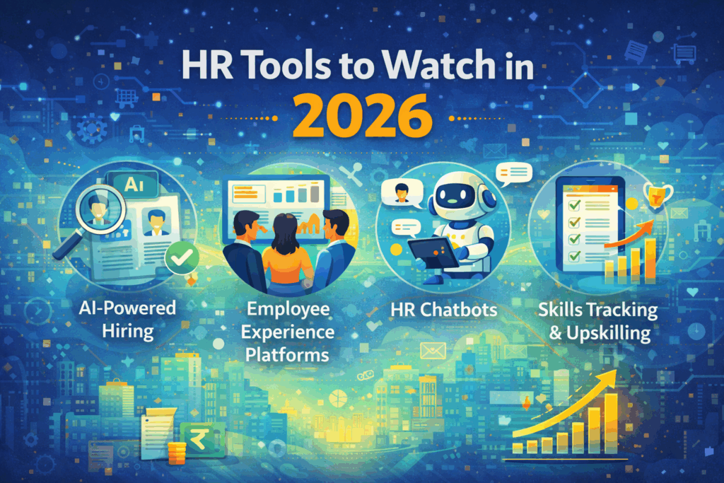 HR tools to watch in 2026 including AI-powered hiring, HR chatbots, employee experience platforms and skills tracking