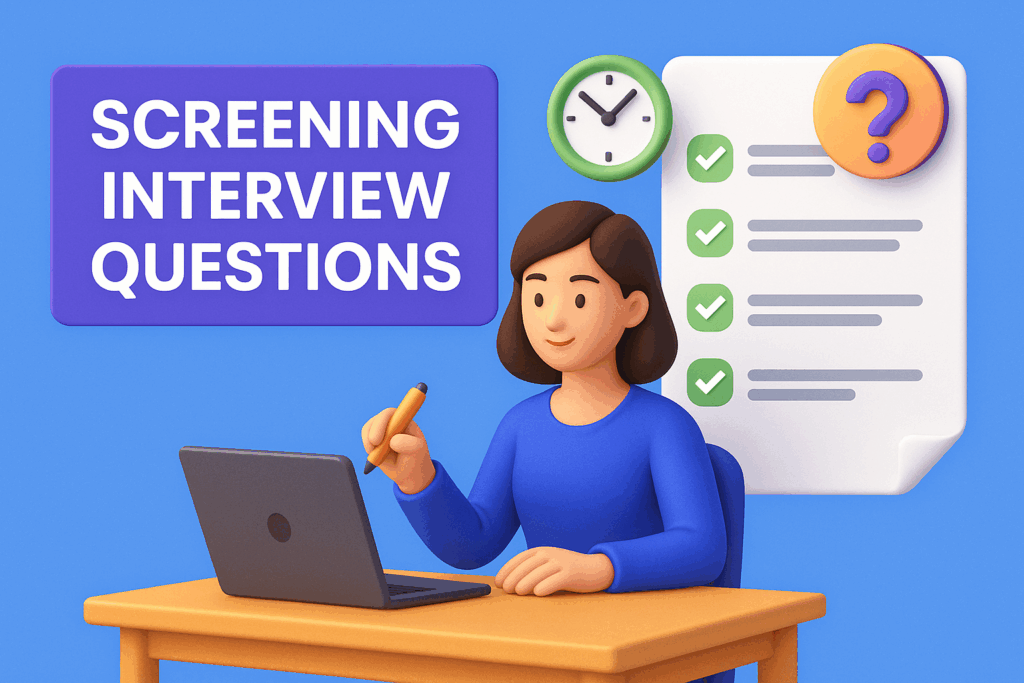 Checklist of screening interview questions recruiters ask in early hiring rounds to qualify candidates