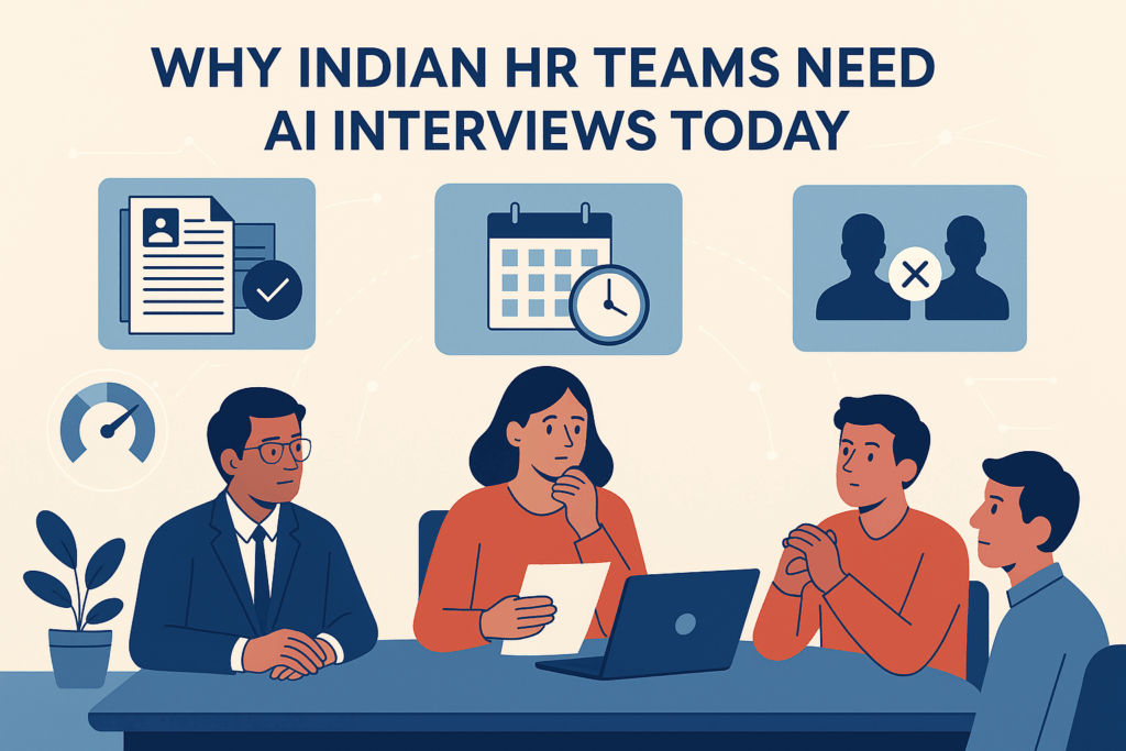 HR manager analyzing ai interview results on screen with interviewer ai dashboard showing candidate ranking and communication scores; coworkers discussing ai usage for hiring, showcasing ai in business and ai interview automation.
