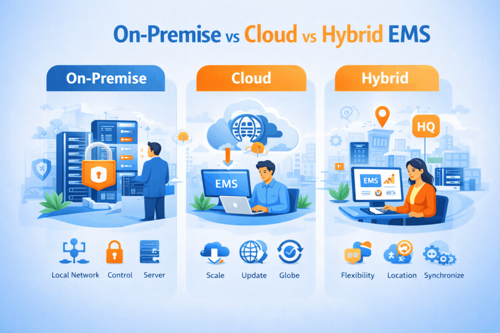 Comparison of on-premise, cloud and hybrid employee management systems for Indian organisations