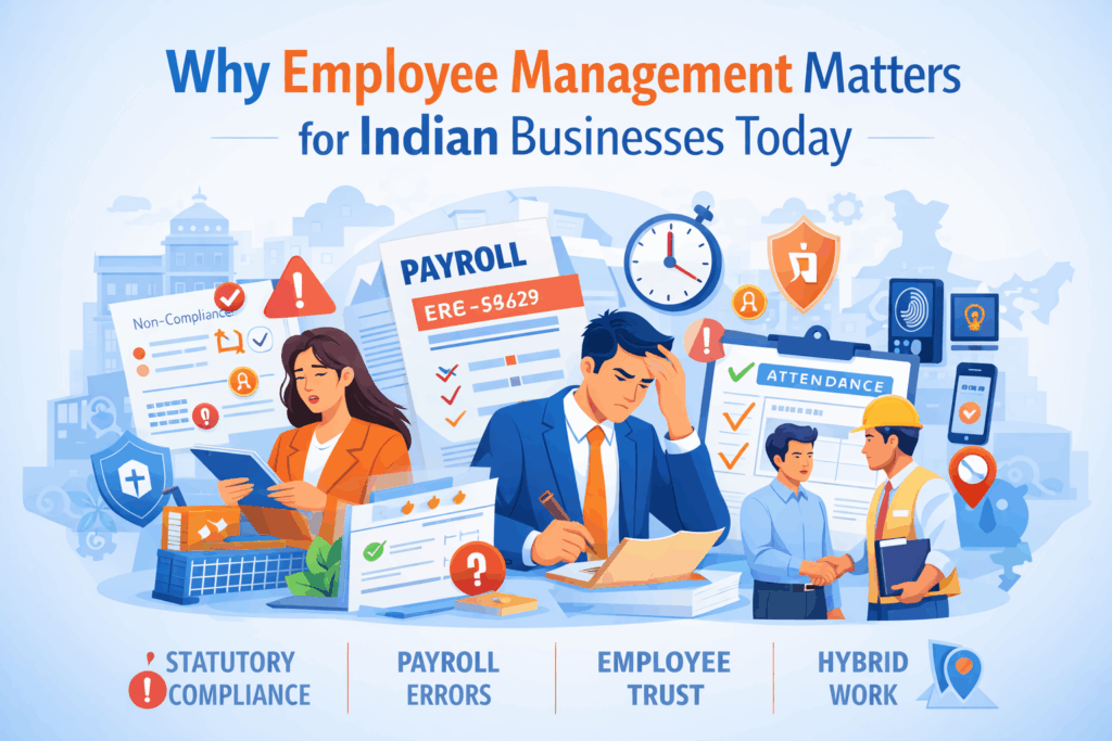 HR challenges in Indian businesses including payroll errors, statutory compliance, employee trust and hybrid work