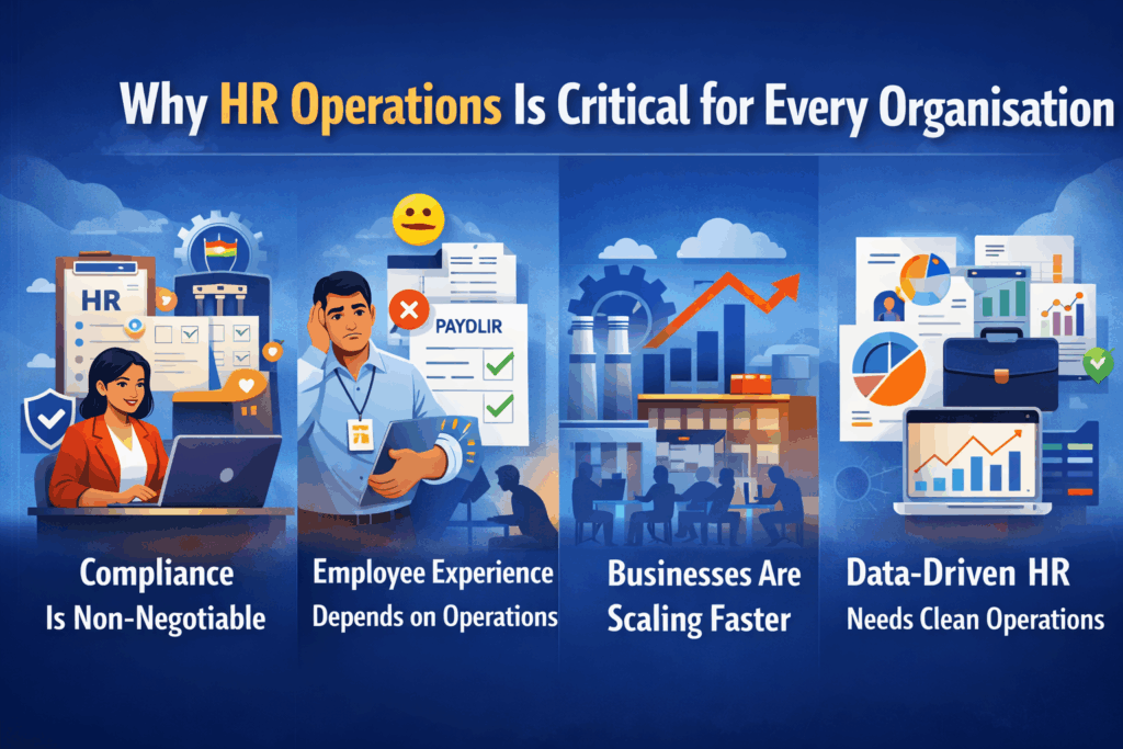 why HR operations is critical for every organisation, highlighting compliance management, employee experience, business growth, and data-driven HR operations processes