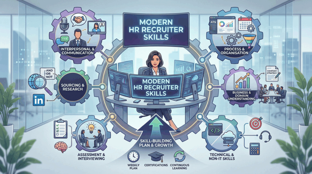 Key skills of HR recruiter shown through candidate scorecards, hiring notes, and recruitment workflow.