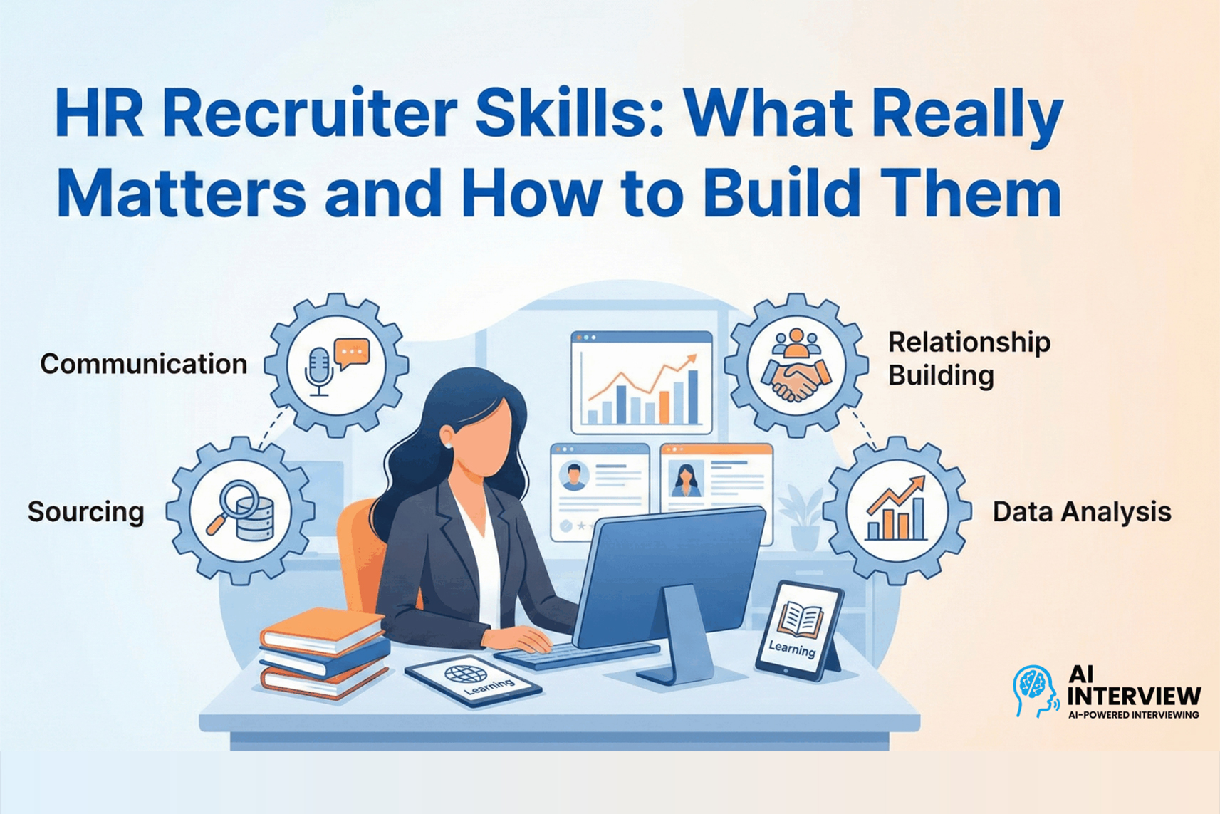 HR recruiter skills explained through a recruiter reviewing candidate profiles and skill checklists.
